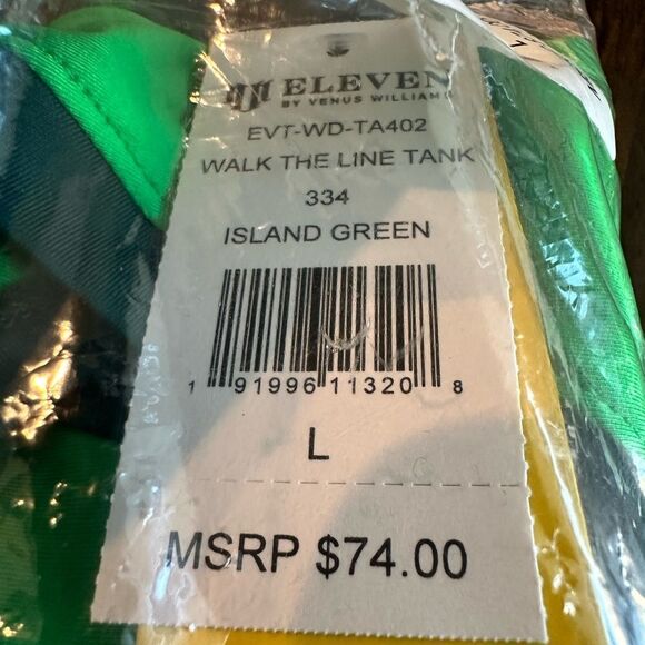 NWT EleVen Venus Williams Green Navy Trim V Neck Tank Top Cut Out Back - Size M - Picture 4 of 9